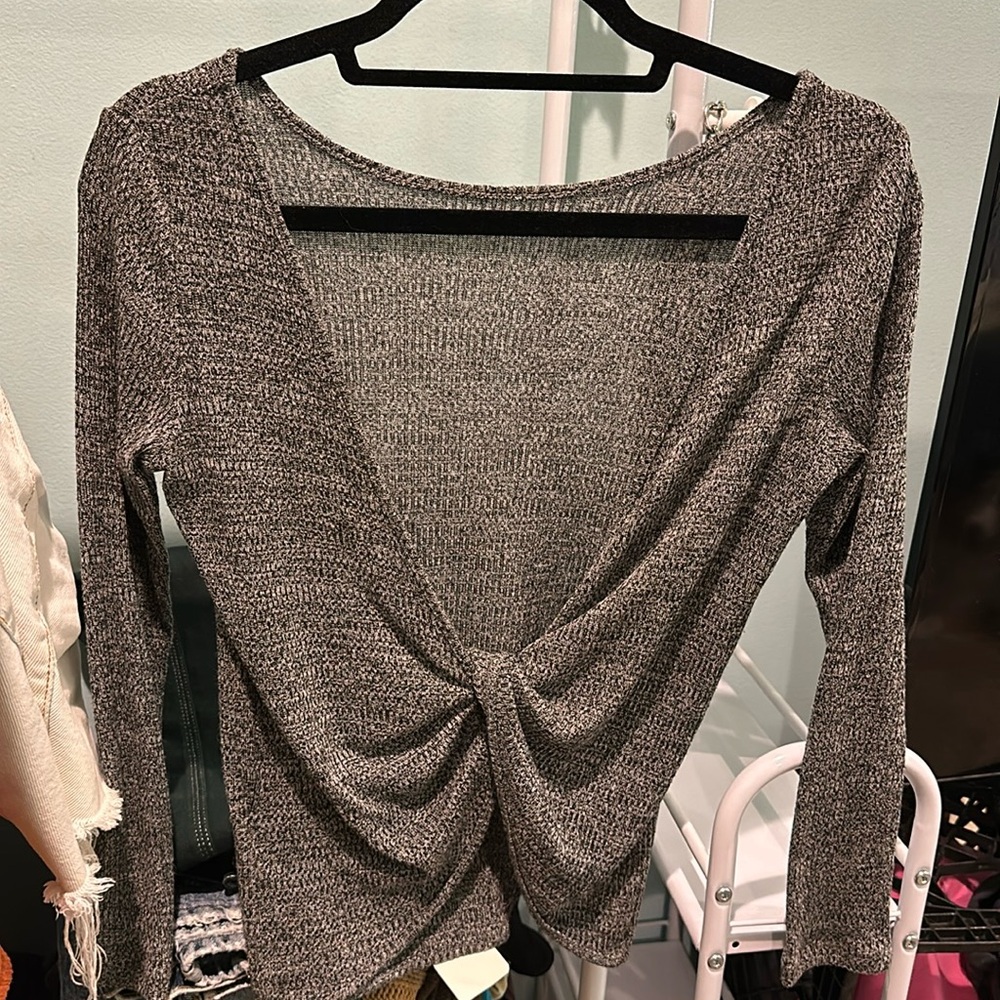 Grey Light Open Back Twist Shirt